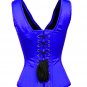 Blue Satin Shoulder Strap Gothic Burlesque Bustier Waist Cincher Overbust Corset