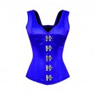 Blue Satin Shoulder Straps Seal Lockk Goth Basque Waist Cincher Overbust Corset
