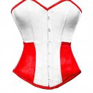 White & Red Satin Gothic Burlesque Waist Training Bustier Overbust Corset