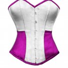 White & Pink Satin Gothic Burlesque Waist Training Bustier Overbust Corset