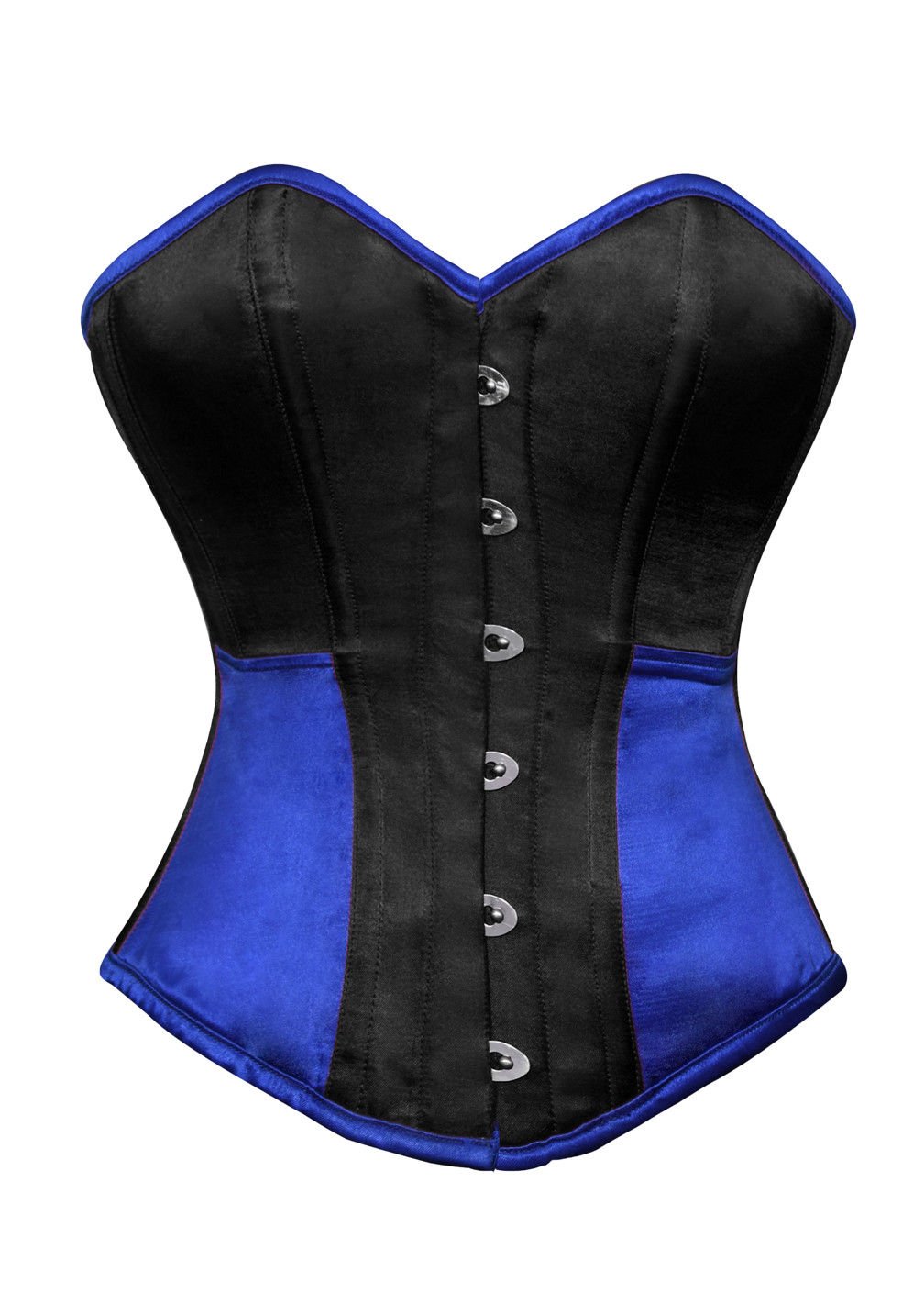 Black & Blue Satin Gothic Burlesque Waist Training Bustier Overbust Corset