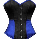 Black & Blue Satin Gothic Burlesque Waist Training Bustier Overbust Corset