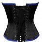 Black & Blue Satin Gothic Burlesque Waist Training Bustier Overbust Corset