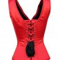 Red Satin Shoulder Straps Seal Lock Opening Goth Basque Waist Cincher Corset