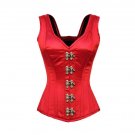 Red Satin Shoulder Straps Clasps Opening Gothic Basque Waist Cincher Corset