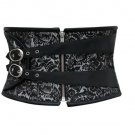 Black Silver Brocade Leather Belt Halloween Waist Trainer Underbust Corset