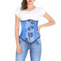 Blue Satin Corset Tissue Flocking Goth Halloween Costume LONG Underbust Corset
