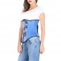 Blue Satin Corset Tissue Flocking Goth Halloween Costume LONG Underbust Corset