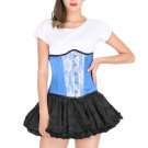 Blue Satin Spiral Steel Boned White Lace Goth Halloween Costume Underbust Corset