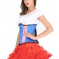 Blue and Red Satin White Net Goth Halloween Costume Burlesque Underbust Corset