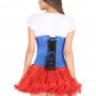 Blue Satin Corset Goth Halloween Costume Burlesque Waist Trainer Underbust Top