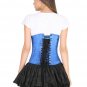 Blue Satin Corset White Net Goth Halloween Costume Burlesque LONG Underbust Top