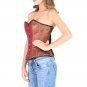 Brown Satin Red Lining Cotton Goth Halloween Costume Overbust Corset Top