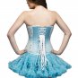 Baby Blue Satin White Handmade Sequins Halloween Waist Training Overbust Corset