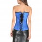 Blue Satin Spiral Steel Boned Goth Halloween Costume LONGLINE Overbust Corset