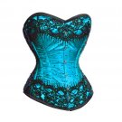 Baby Blue Satin Black Sequins Halloween Costume  Burlesque Overbust Corset