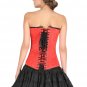 Red Satin Black Piping Goth Halloween Costume Burlesque LONG Overbust Corset