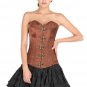 Brown Satin Front Seal Lock Goth Halloween Costume Burlesque LONG Overbust Top