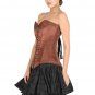 Brown Satin Front Seal Lock Goth Halloween Costume Burlesque LONG Overbust Top