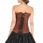 Brown Satin Front Seal Lock Goth Halloween Costume Burlesque LONG Overbust Top