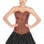 Brown Satin Front Seal Lock Goth Halloween Costume Burlesque LONG Overbust Top