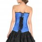 Blue Satin Black Leather Belt Goth Halloween Costume Burlesque LONG Overbust Top