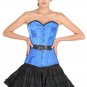 Blue Satin Black Leather Belt Goth Halloween Costume Burlesque LONG Overbust Top
