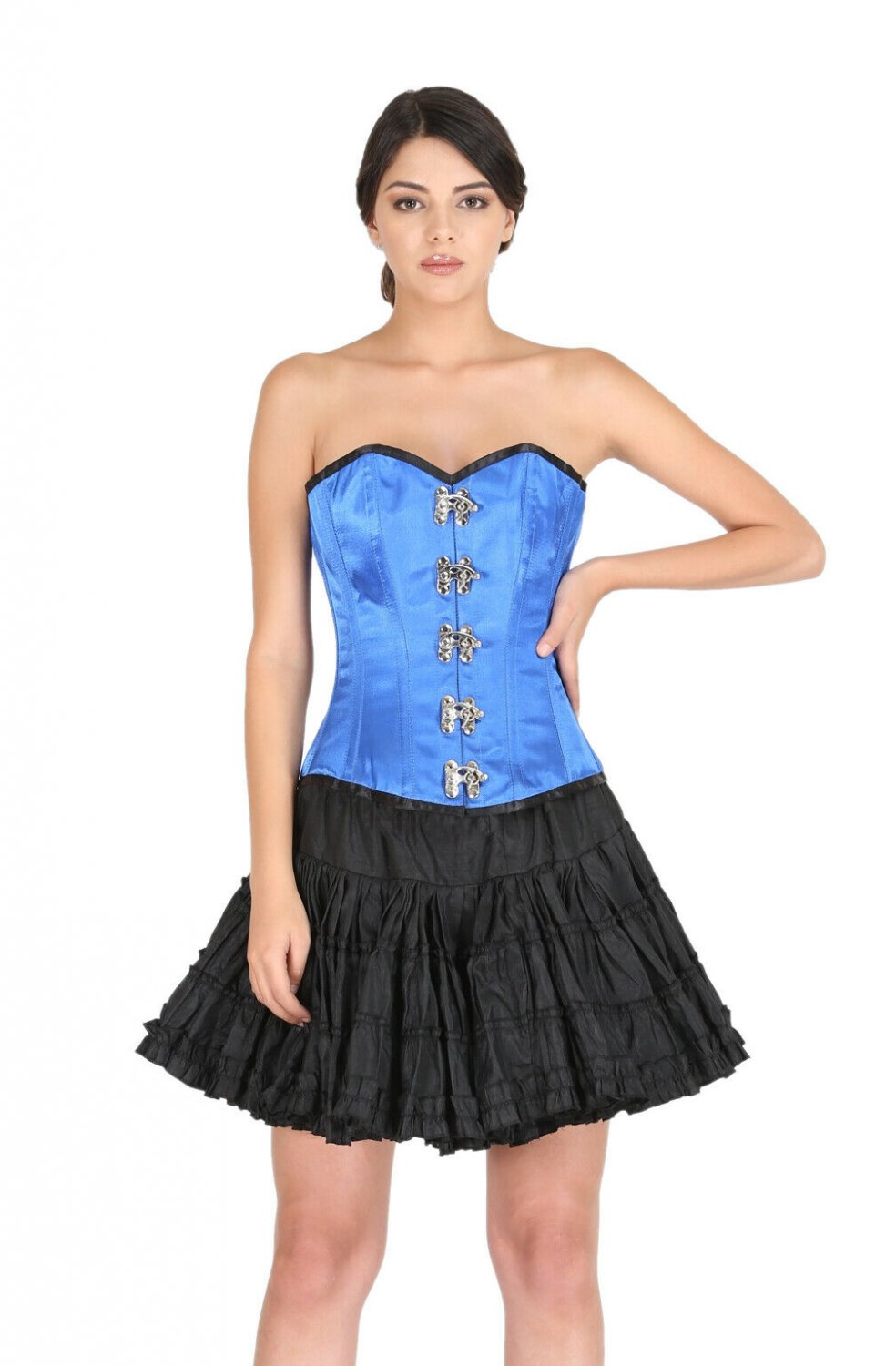 Blue Satin Front Seal Lock Goth Halloween Costume Steampunk Overbust Corset