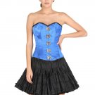 Blue Satin Front Seal Lock Goth Halloween Costume Steampunk Overbust Corset