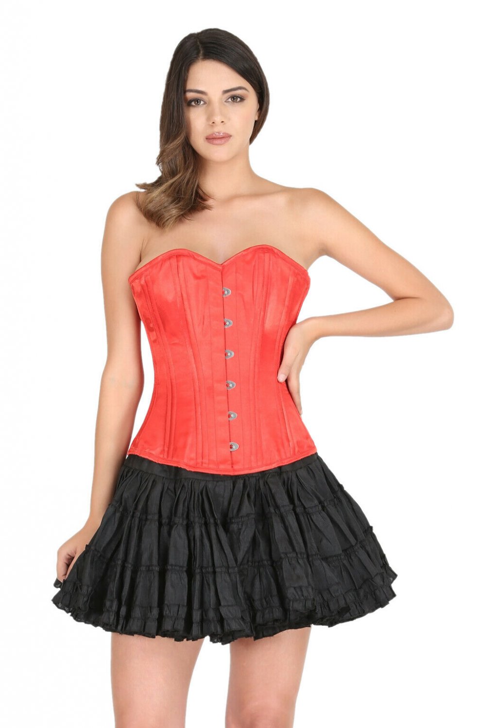 Red Satin Double Bone Goth Halloween Costume Burlesque Bustier Overbust Corset