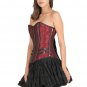 Red Black Brocade Zipper Stripes Goth Halloween Costume Steampunk Overbust Top