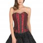 Red Black Brocade Zipper Stripes Goth Halloween Costume Steampunk Overbust Top