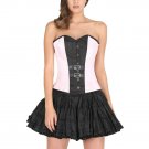 Pink & Black Satin Leather Belt Goth Halloween Costume Overbust Corset Top