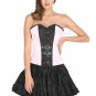 Pink & Black Satin Leather Belt Goth Halloween Costume Overbust Corset Top