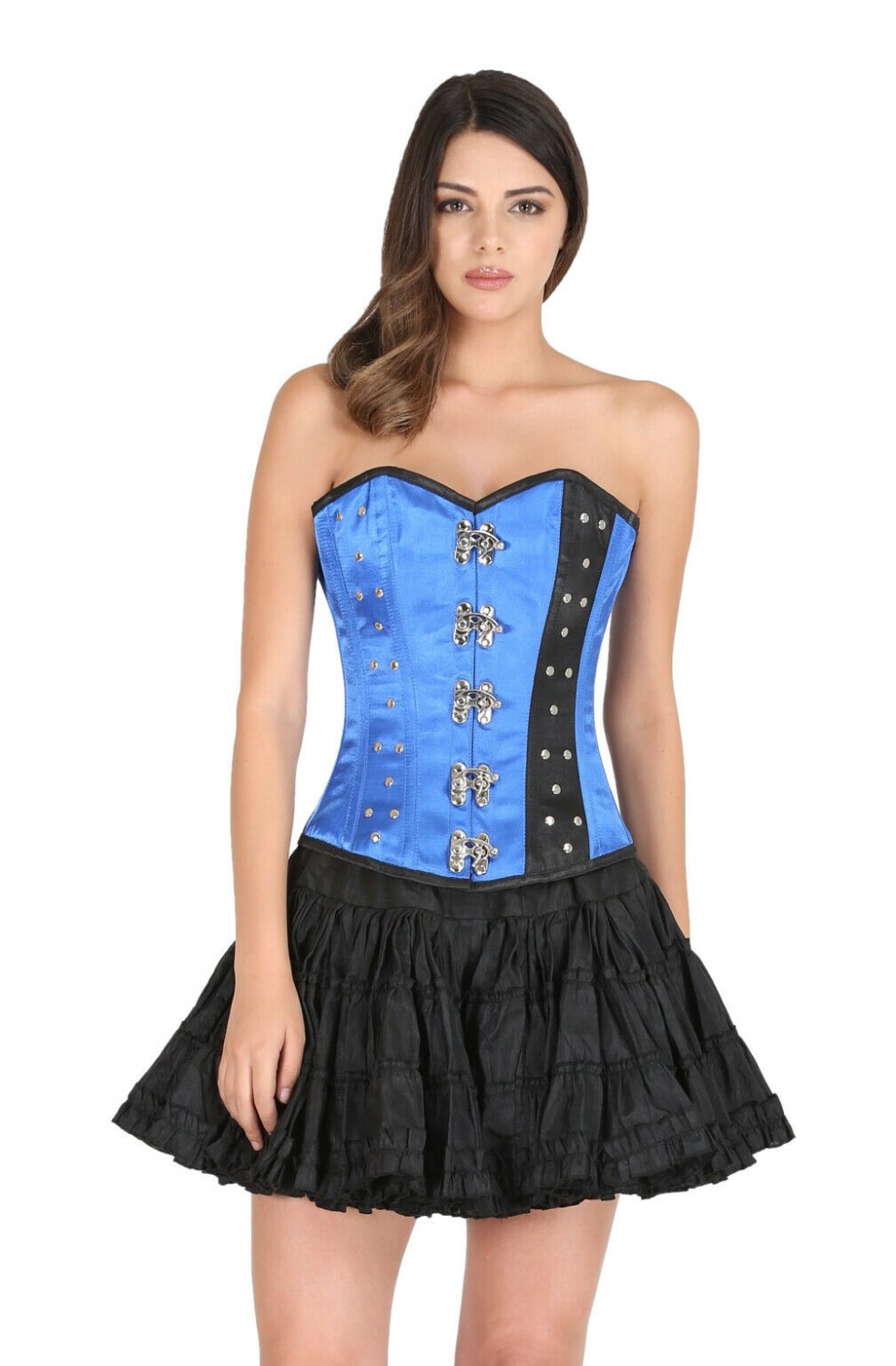 Blue & Black Satin Silver Seal Locks Goth Halloween Costume Overbust Top
