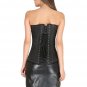 Black Satin White Lace Goth Halloween Costume LONG Overbust Bustier Corset Top