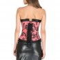 Pink Satin Black Tissue Flocking Lace Goth Halloween Costume Overbust Corset Top