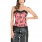 Pink Satin Black Tissue Flocking Lace Goth Halloween Costume Overbust Corset Top