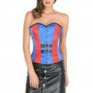 Red and Blue Satin Goth Halloween Costume Burlesque Bustier Overbust Corset