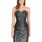 Black Leather Zipper Corset Goth Halloween Costume Steampunk Overbust Corset Top