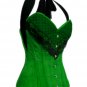 Green Satin Net Lacing Halloween Burlesque Waist Training LONG Overbust Corset