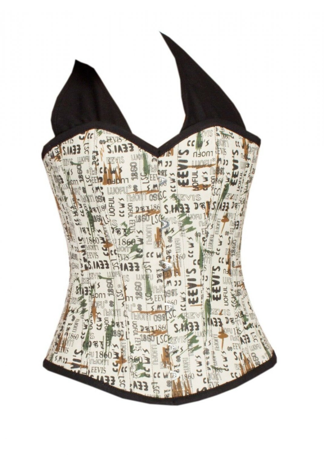 Newspaper Cotton Printed Halter Neck Goth Bustier Overbust Halloween Corset Top