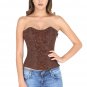 Brown Brocade Wood Beads Work Goth Halloween Costume Overbust Corset Top