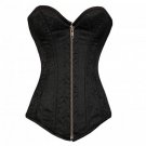 Black Brocade Goth Halloween Costume Antique Zipper Opening LONG Corset