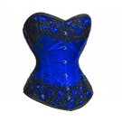 Blue Satin Black Sequins Goth Halloween Costume Waist Shaper Overbust Corset