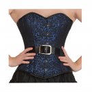 Blue Black Brocade Halloween Burlesque Costume Waist Shaper Overbust Corset