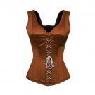 Brown Satin Shoulder Straps White Lace Opening Halloween Costume Corset Top
