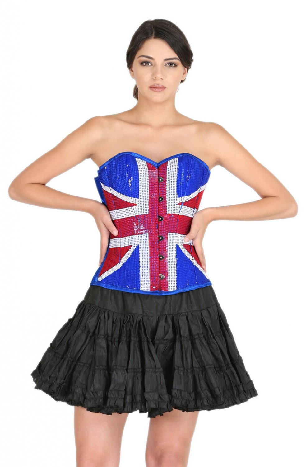 Blue Satin Red White Handmade Sequin UK Flag Goth Halloween Costume Overbust Top