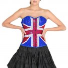 Blue Satin Red White Handmade Sequin UK Flag Goth Halloween Costume Overbust Top