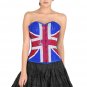 Blue Satin Red White Handmade Sequin UK Flag Goth Halloween Costume Overbust Top